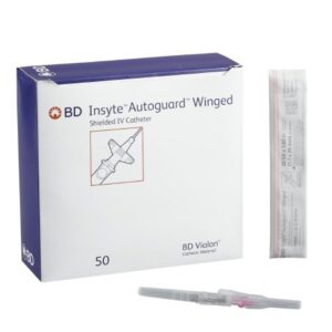 Peripheral IV Catheter Insyte Autoguard 20 Gauge 1 Inch BD Vialon Winged Hub Non Blood Control Push Button Safety