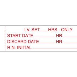 Pre-Printed Label Shamrock Anesthesia Label White Paper I.V. SET ? _____ HRS. ? ONLY / START DATE_____ HR._____ / DISCARD DATE_____ HR._____ / R.N. INITIAL__________ Red Syringe Label 3/4 X 3 Inch
