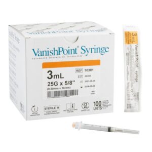 Safety Hypodermic Syringe with Needle VanishPoint 3 mL 5/8 Inch 25 Gauge Retractable Safety Needle Regular Wall