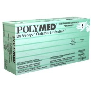 Exam Glove Polymed Small NonSterile Latex Standard Cuff Length Fully Textured Ivory Not Rated