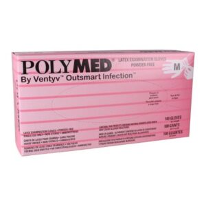 Exam Glove Polymed Medium NonSterile Latex Standard Cuff Length Fully Textured Ivory Not Rated