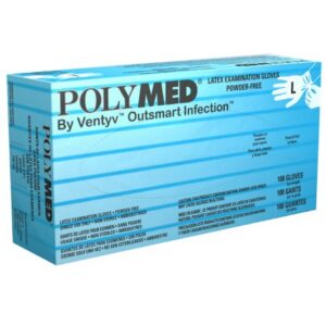 Exam Glove Polymed Large NonSterile Latex Standard Cuff Length Fully Textured Ivory Not Rated