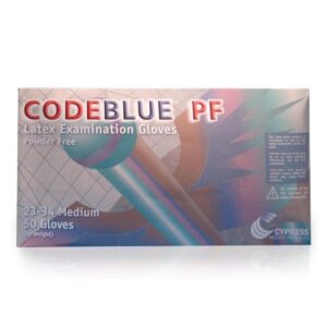Exam Glove CODEBLUE PF Medium NonSterile Latex Extended Cuff Length Fully Textured Blue Not Rated