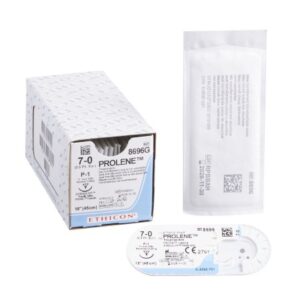 Nonabsorbable Suture with Needle Prolene Polypropylene P-1 3/8 Circle Precision Reverse Cutting Needle Size 7-0 Monofilament
