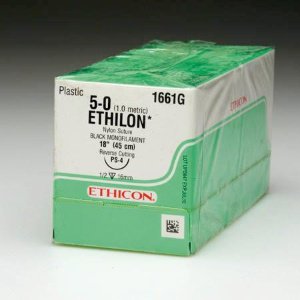 Nonabsorbable Suture with Needle Ethilon Nylon PS-4 1/2 Circle Reverse Cutting Needle Size 5-0 Monofilament