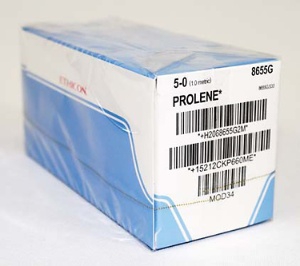 Nonabsorbable Suture with Needle Prolene Polypropylene PS-5 1/2 Circle Reverse Cutting Needle Size 5-0 Monofilament