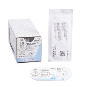 Nonabsorbable Suture with Needle Prolene Polypropylene PS-1 3/8 Circle Reverse Cutting Needle Size 3-0 Monofilament
