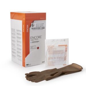 Surgical Glove ENCORE Latex Micro Size 6.5 Sterile Latex Standard Cuff Length Micro-Textured Brown Chemo Tested