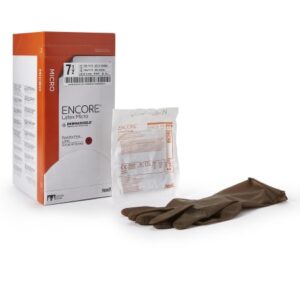 Surgical Glove ENCORE Latex Micro Size 7.5 Sterile Latex Standard Cuff Length Micro-Textured Brown Chemo Tested