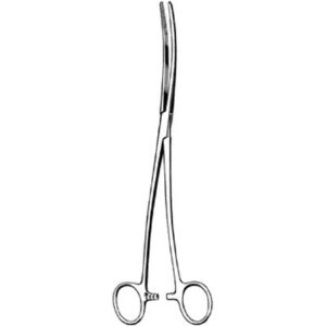 Uterine Dressing Forceps Surgi-OR Bozeman 10-1/4 Inch Length Mid Grade Stainless Steel NonSterile Locking Finger Ring Handle Double Curved Serrated Tips