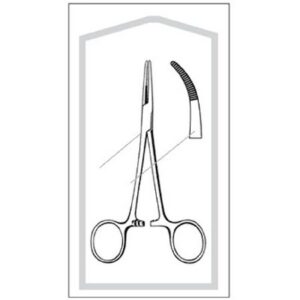Hemostatic Forceps Econo Sterile Kelly 5-1/2 Inch Length Floor / Office Grade Pakistani Stainless Steel Sterile Locking Finger Ring Handle Curved Serrated Tips