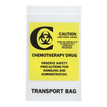 Hazardous Drug Bag Caution / Chemotherapy Drug / Observe Safety Precautions for Handling and Administration / Transport Bag Clear 6 X 9 Inch
