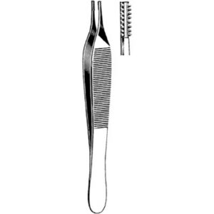 Tissue Forceps Econo Adson-Brown 4-3/4 Inch Length Floor / Office Grade Pakistani Stainless Steel NonSterile NonLocking Thumb Handle Straight 7 X 7 Side Grasping Teeth
