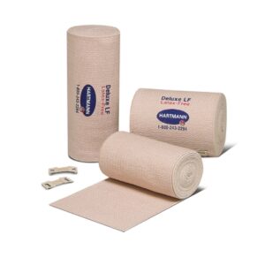 Elastic Bandage Deluxe 480 LF 4 Inch X 11 Yard Double Length Clip Detached Closure Tan NonSterile High Compression