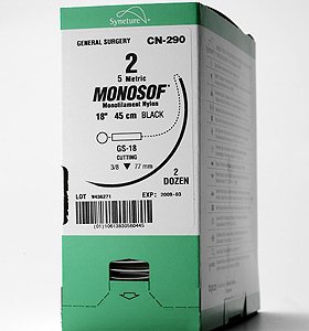 Nonabsorbable Suture with Needle Monosof Nylon C-14 3/8 Circle Reverse Cutting Needle Size 3-0 Monofilament