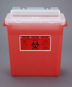 Sharps Container Bemis Sentinel Translucent Red Base 15 H X 13-7/8 L X 6-7/8 W Inch Horizontal Entry 3 Gallon