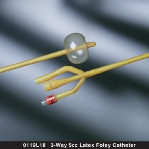 Foley Catheter Bard Lubricath 3-Way Round Tip 5 cc Balloon 24 Fr. Latex