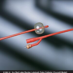 Foley Catheter Bardex Lubricath 2-Way Council Tip 5 cc Balloon 22 Fr. Red Rubber