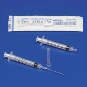 Standard Hypodermic Syringe with Needle Monoject 3 mL 1 Inch 22 Gauge NonSafety Regular Wall