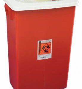 Sharps Container SharpSafety Red Base 26 H X 18-1/4 W X 12-3/4 D Inch Horizontal / Vertical Entry 18 Gallon