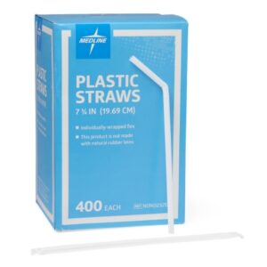 Flexible Drinking Straw Medline Industries 7-3/4 Inch Length White Individually Wrapped / Bulk Wrapped