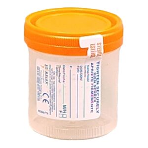 Specimen Container Starplex 90 mL (3 oz.) Screw Cap Patient Information Sterile Inside Only