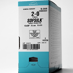 Nonabsorbable Suture with Needle Sofsilk Silk GS -10 1/2 Circle Reverse Cutting Needle Size 2-0 Braided