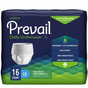 Unisex Adult Absorbent Underwear Prevail Daily Underwear Maximum Pull On with Tear Away Seams Large Disposable Heavy Absorbency