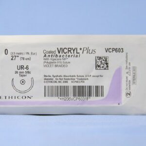 Absorbable Antibacterial Suture with Needle Coated Vicryl Plus Polyglactin 910 UR-6 5/8 Circle Taper Point Needle Size 0 Braided
