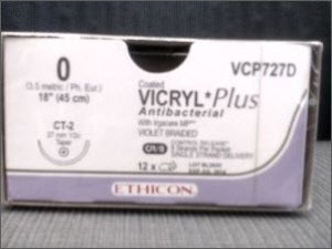 Absorbable Antibacterial Suture with Needle Coated Vicryl Plus Polyglactin 910 CT-2 1/2 Circle Taper Point Needle Size 0 Braided