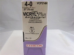 Absorbable Antibacterial Suture with Needle Coated Vicryl Plus Polyglactin 910 RB-1 1/2 Circle Taper Point Needle Size 4-0 Braided