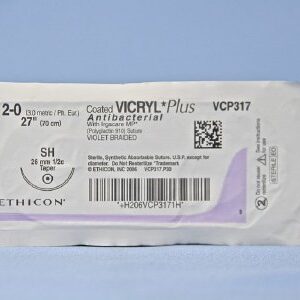 Absorbable Antibacterial Suture with Needle Coated Vicryl Plus Polyglactin 910 SH 1/2 Circle Taper Point Needle Size 2-0 Braided