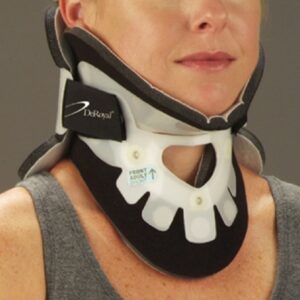 Rigid Cervical Collar with Replacement Pads DeRoyal XTW Extended Wear Preformed Adult Short Two-Piece / Trachea Opening 1/4 to 5/8 Inch Height 13 to 21 Inch Neck Circumference