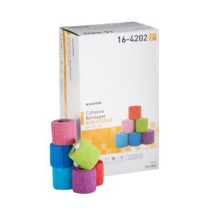 Cohesive Bandage McKesson 2 Inch X 5 Yard Self-adherent Closure Purple / Pink / Green / Light Blue / Royal Blue / Red NonSterile Standard Compression