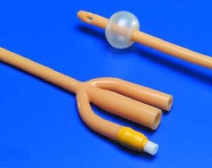 Foley Catheter Dover 3-Way Standard Tip 5 cc Balloon 24 Fr. Silicone Elastomer Coated Latex
