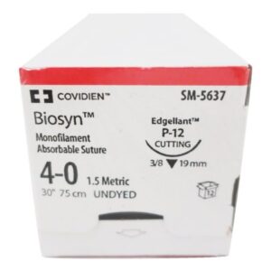Absorbable Suture with Needle Biosyn Polyester P-12 3/8 Circle Precision Reverse Cutting Needle Size 4-0 Monofilament