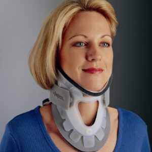 Rigid Cervical Collar ProCare Transitional 172 Preformed Adult Short Two-Piece / Trachea Opening 2-1/4 Inch Height 13 to 22 Inch Neck Circumference