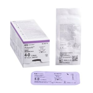 Absorbable Suture with Needle Polysorb Polyester P-12 3/8 Circle Precision Reverse Cutting Needle Size 4-0 Braided