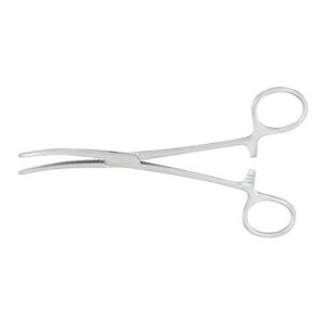 Hemostatic Forceps McKesson Argent Rochester-Pean 6-1/4 Inch Length OR / Surgical Grade German Stainless Steel NonSterile Locking Finger Ring Handle Curved Serrated Tips