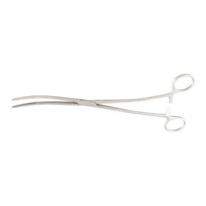 Uterine Dressing Forceps McKesson Bozeman 10-1/2 Inch Length Floor / Office Grade Pakistani Stainless Steel NonSterile Locking Finger Ring Handle Double Curved Serrated Tips