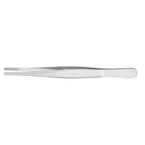 Dressing Forceps McKesson 4-1/2 Inch Length Floor / Office Grade Pakistani Stainless Steel NonSterile NonLocking Thumb Handle Straight Serrated Tips