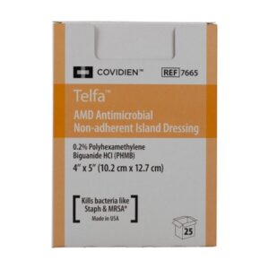 Antimicrobial Island Dressing Telfa AMD 4 X 5 Inch Rectangle Sterile Film Backing