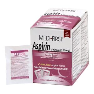Pain Relief Medi-First 325 mg Strength Aspirin Unit Dose Tablet 100 per Box
