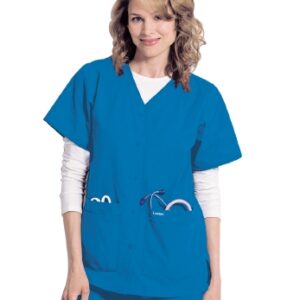 Scrub Shirt Large Black 4 Pockets Short Sleeve Female