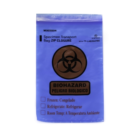 Specimen Transport Bag with Document Pouch McKesson 6 X 9 Inch Zip Closure Biohazard Symbol / Storage Instructions NonSterile