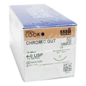 Absorbable Suture with Needle LOOK Chromic Gut C-6 3/8 Circle Reverse Cutting Needle Size 4-0