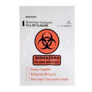 Specimen Transport Bag with Document Pouch McKesson 9 X 12 Inch Zip Closure Biohazard Symbol / Storage Instructions NonSterile