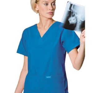 Scrub Shirt 2X-Large Black 4 Pockets Short Set-In Sleeve Female