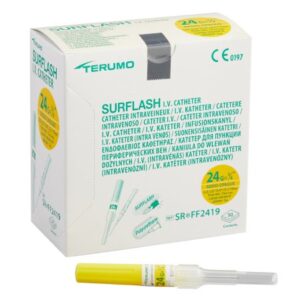 Peripheral IV Catheter SurFlash 24 Gauge 3/4 Inch Polyurethane Straight Hub Non Blood Control Non-Safety