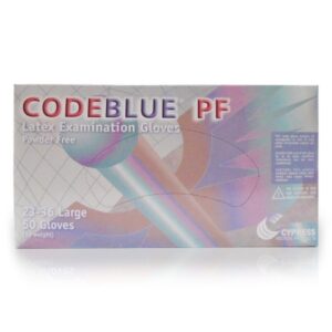 Exam Glove CODEBLUE PF Large NonSterile Latex Extended Cuff Length Fully Textured Blue Not Rated